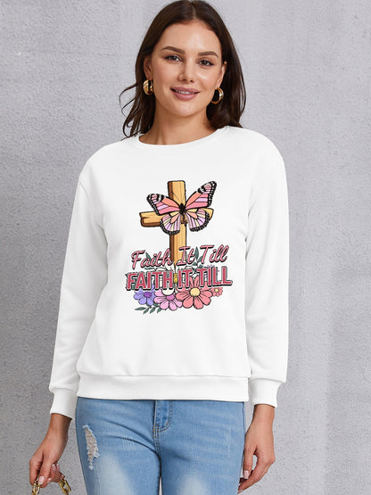 FAITH IT TILL Round Neck Dropped Shoulder Sweatshirt-Jewearrings