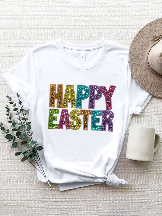 HAPPY EASTER Round Neck Short Sleeve T-Shirt-Jewearrings