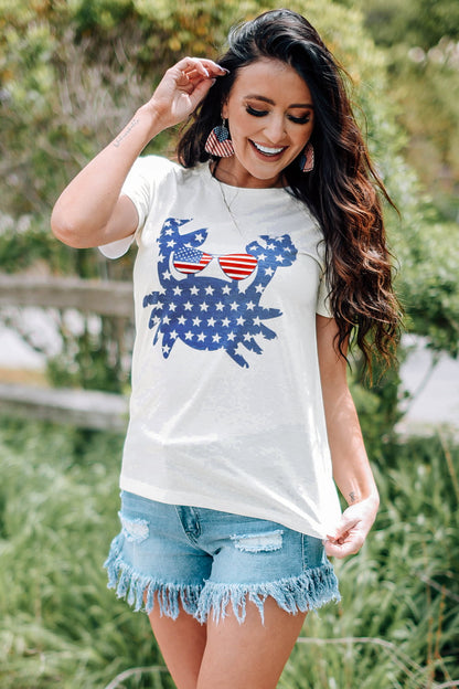 US Flag Crab Graphic Round Neck Tee-Jewearrings