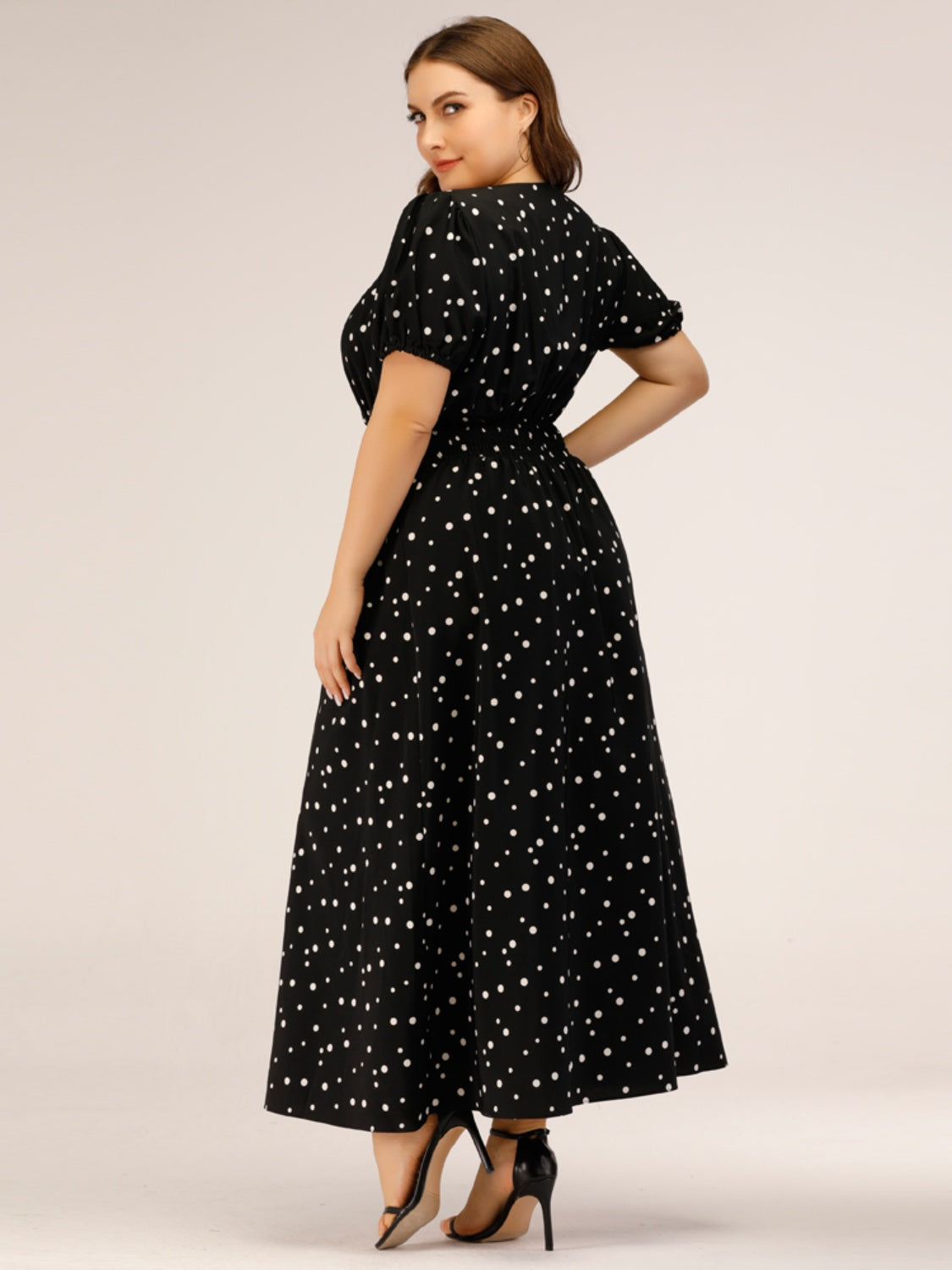 Plus Size Polka Dot Square Neck Dress-Jewearrings