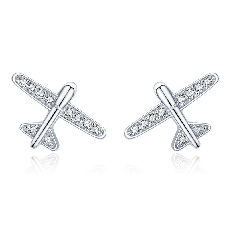 925 Sterling Silver Small Airplane Stud Earrings-Jewearrings