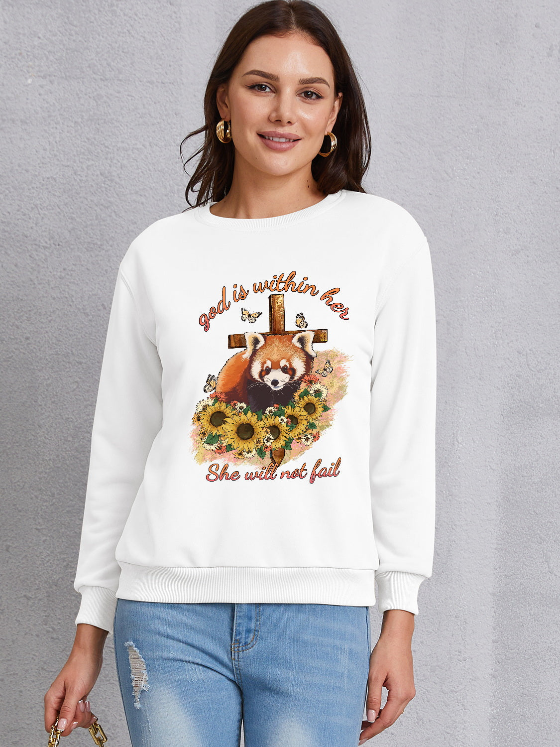 Graphic Round Neck Long Sleeve Sweatshirt-Jewearrings