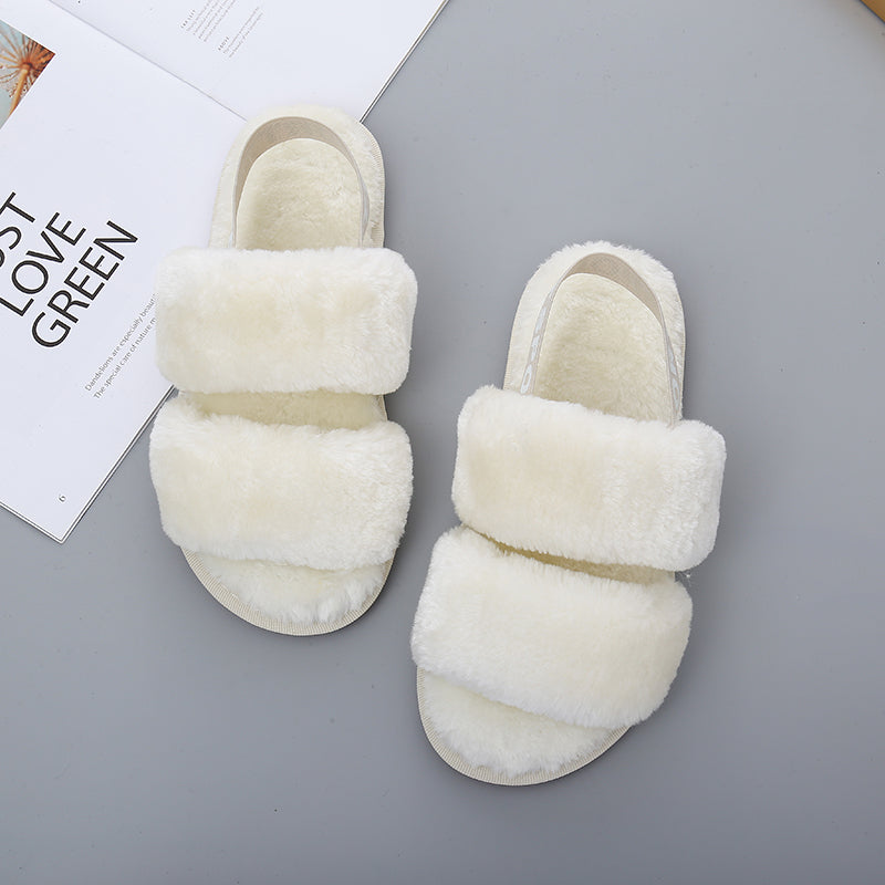 Faux Fur Open Toe Slippers-Jewearrings