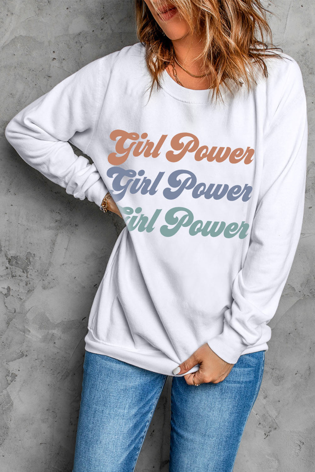 GIRL POWER Graphic Dropped Shoulder Sweatshirt-Jewearrings