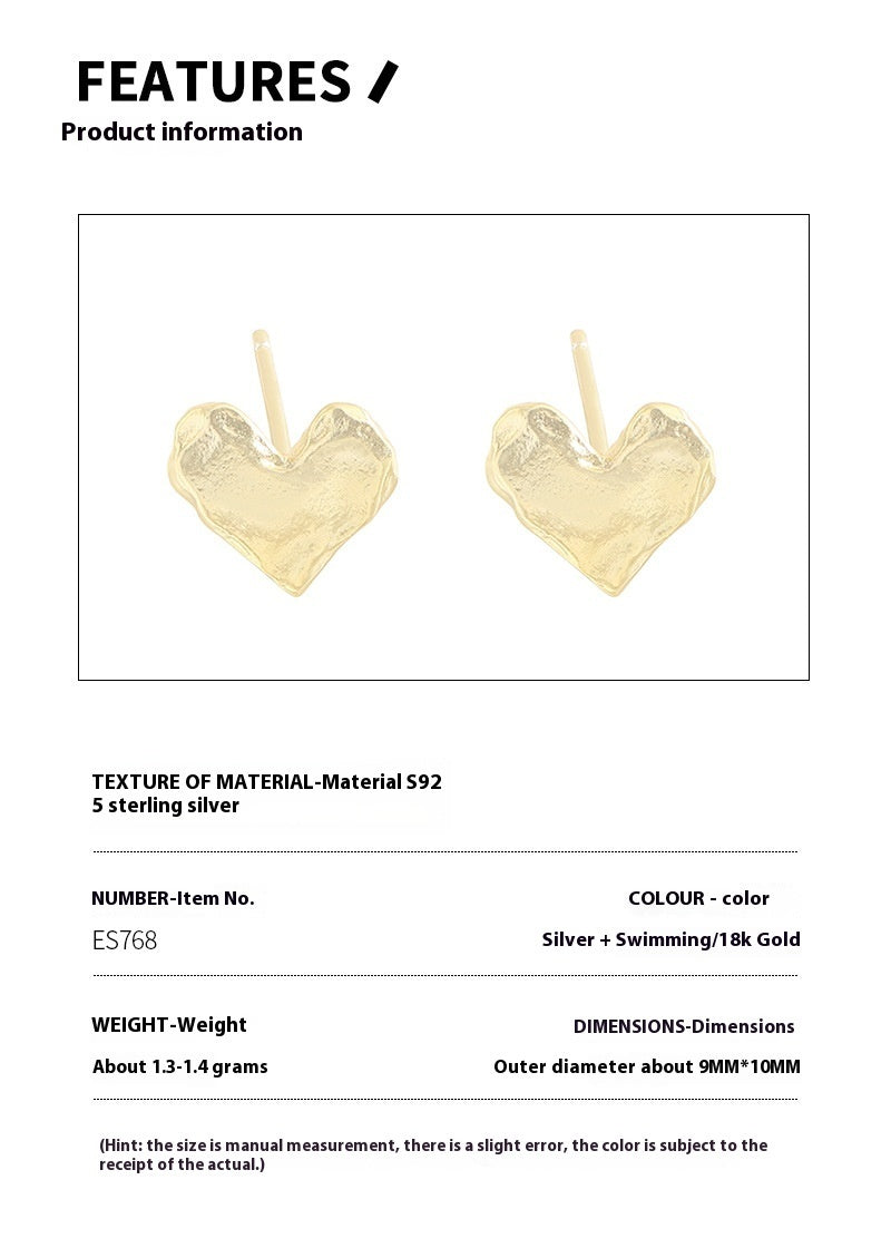 Special Interest Light Luxury Design Pleated Texture Lava Love Heart Stud Earrings-Jewearrings