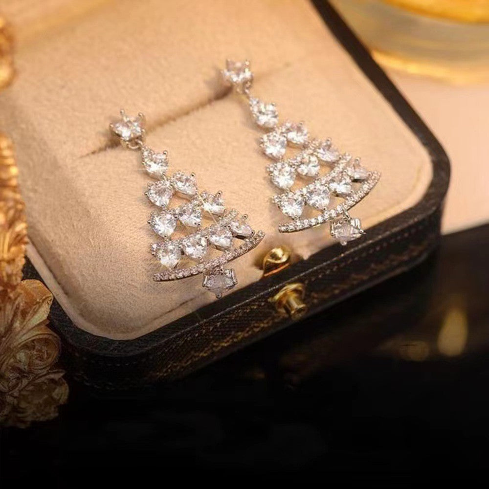 Women's High-quality Silver Needle Christmas Tree Earrings-Jewearrings