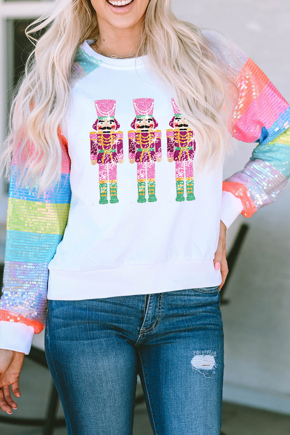 Nutcracker Sequin Long Sleeve Sweatshirt-Jewearrings