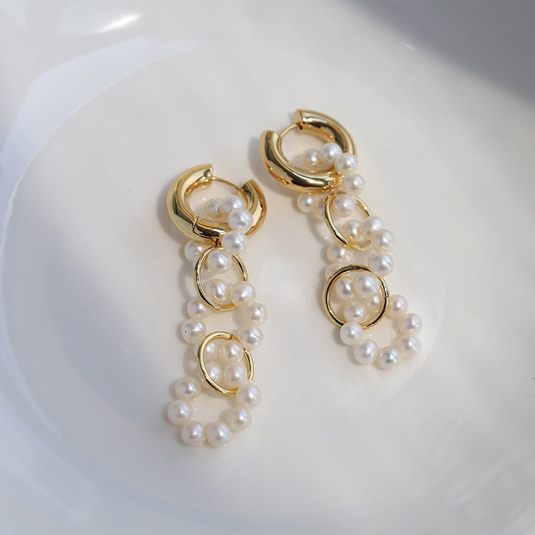 Vintage Pearl Circle Buckle Earrings-Jewearrings