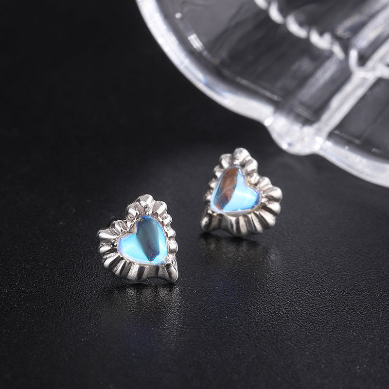 Sterling Silver 925 Vintage Sweet Cool Fancy Colored Stone Pleated Love Earrings-Jewearrings