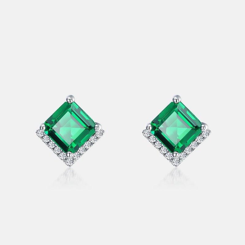 Women's Retro S925 Silver Emerald Stud Earrings-Jewearrings