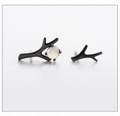 925 Sterling Silver Ear Studs Forest Asymmetric Earrings Women-Jewearrings