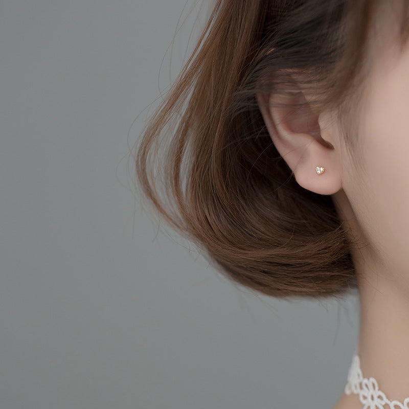 S925 Silver Stud Earrings For Women Korean Style Simple Rhinestone Graceful And Petite Love-Jewearrings