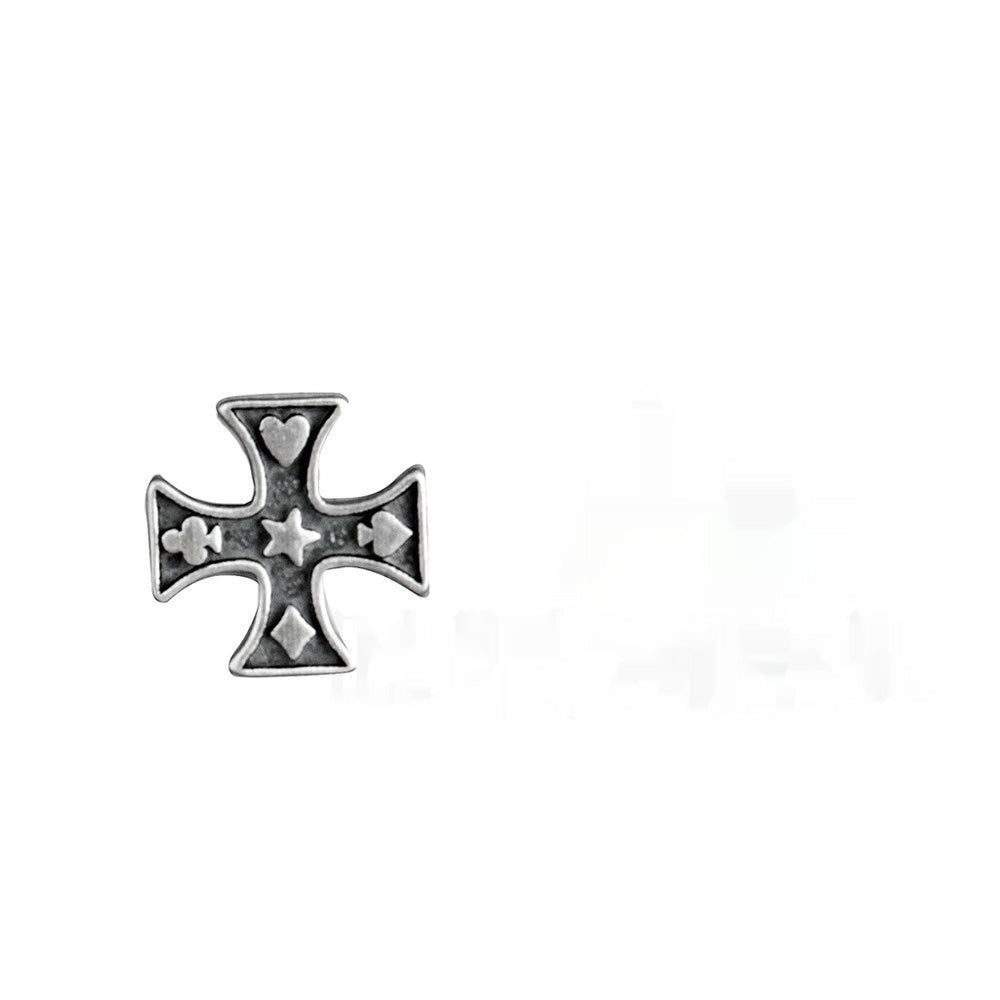 S925 Pure Retro Cross Poker Stud Earrings-Jewearrings