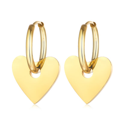 Women's Stainless Steel Gold Heart Earrings-Jewearrings