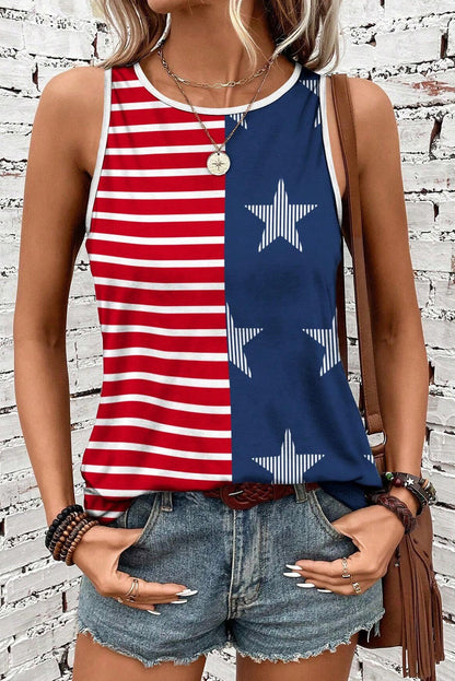 US Flag Round Neck Tank-Jewearrings