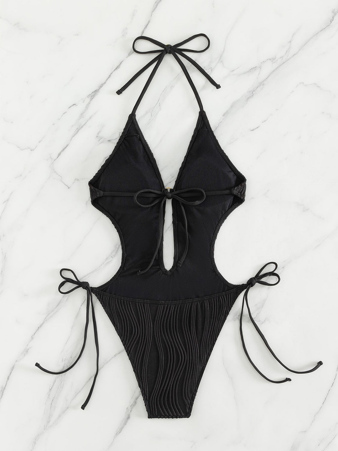 Textured Cutout Tied One-Piece Swimwear-Jewearrings