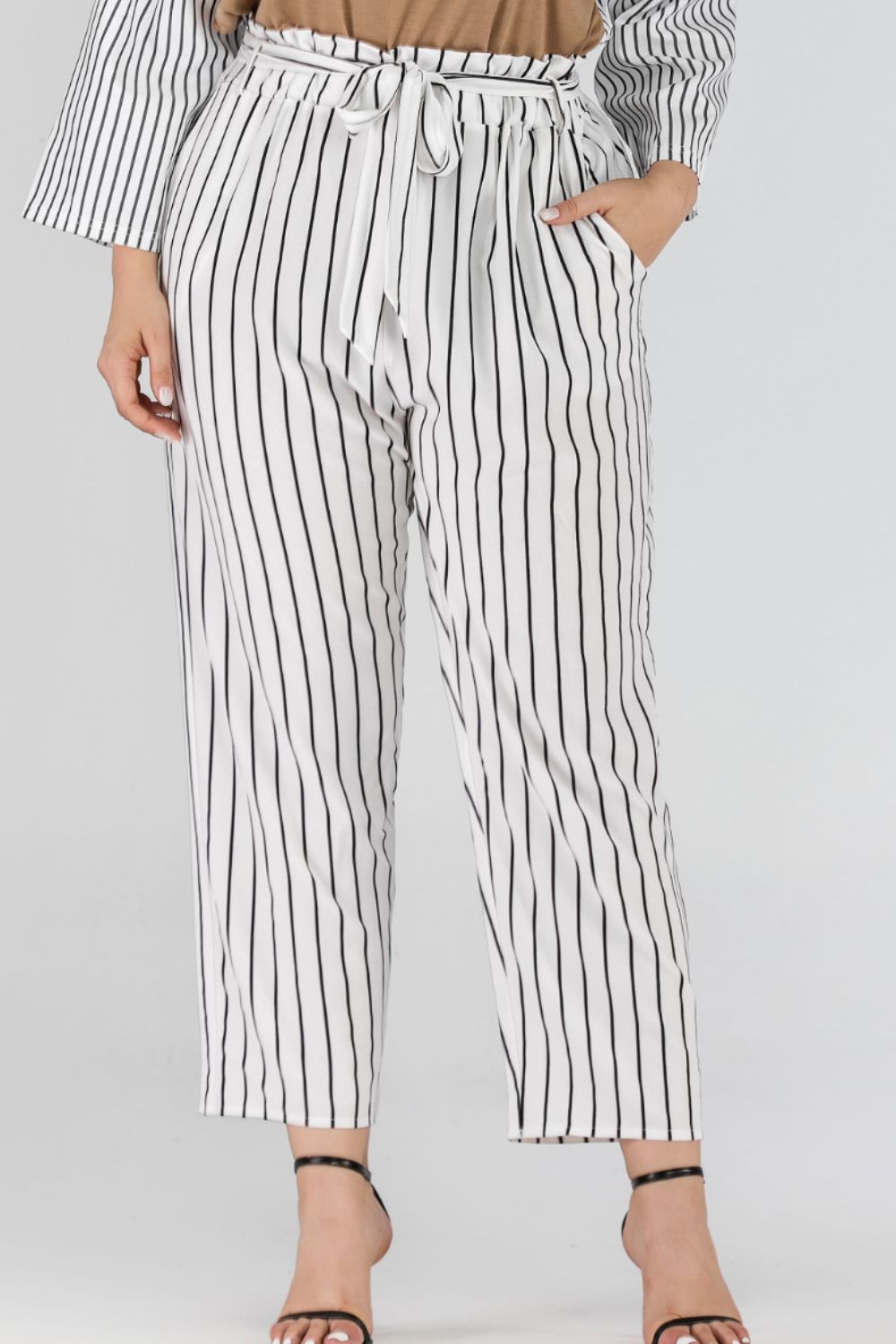 Full Size Striped Paperbag Waist Cropped Pants-Jewearrings