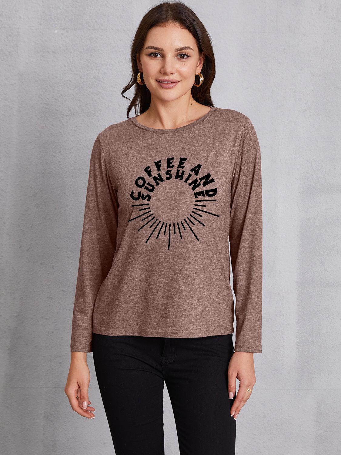 COFFEE AND SUNSHINE Round Neck Long Sleeve T-Shirt-Jewearrings