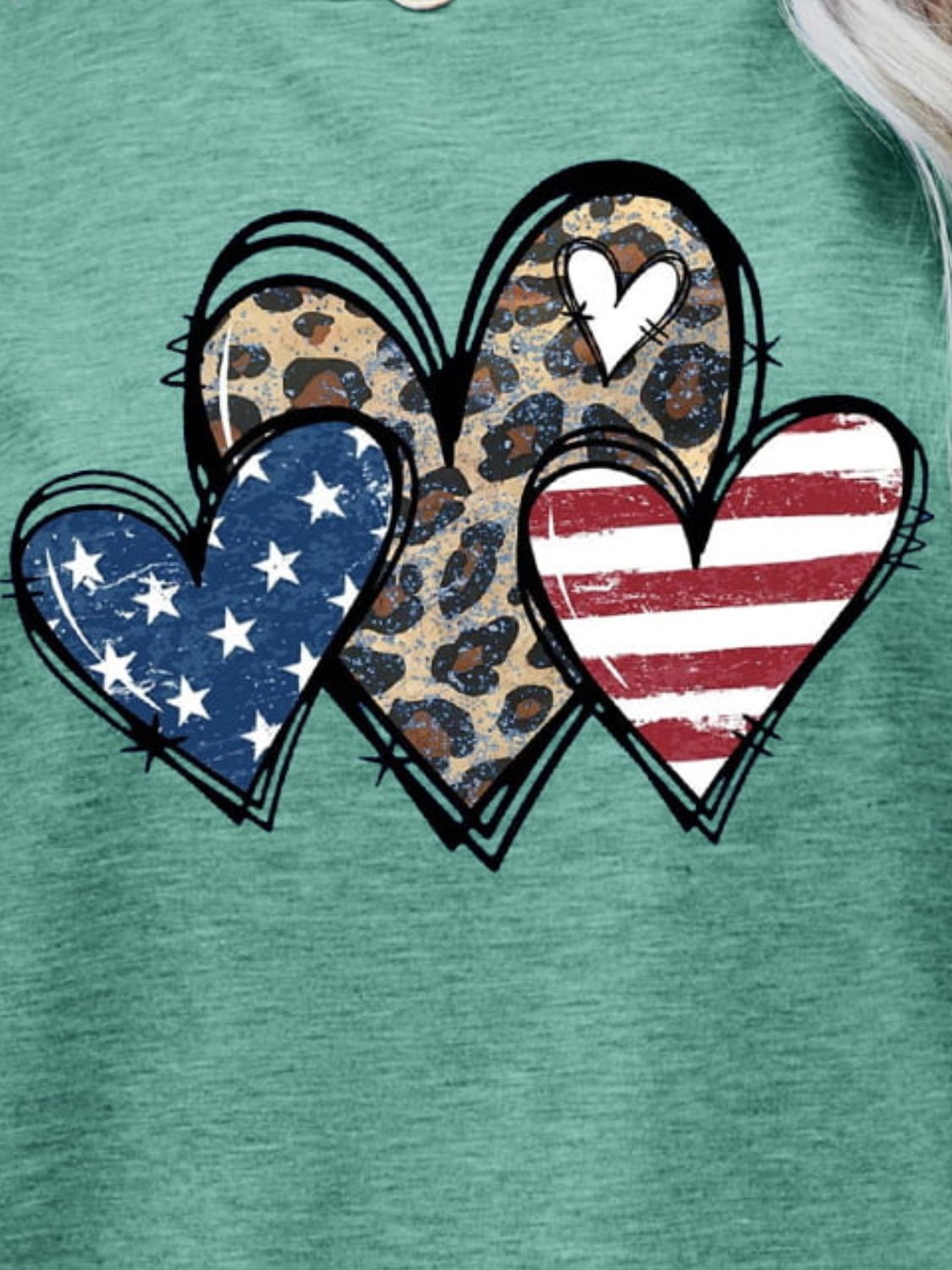 US Flag Leopard Heart Graphic Tee-Jewearrings