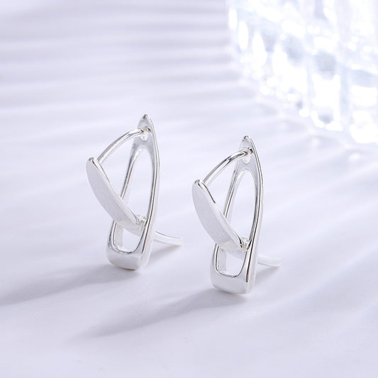 Sterling Silver Brushed Wide Face Cross Earrings-Jewearrings