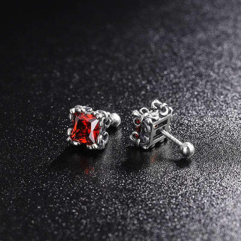 S925 Sterling Silver Personality Square Zirconium Women's Fashion Earrings Retro Punk-Jewearrings