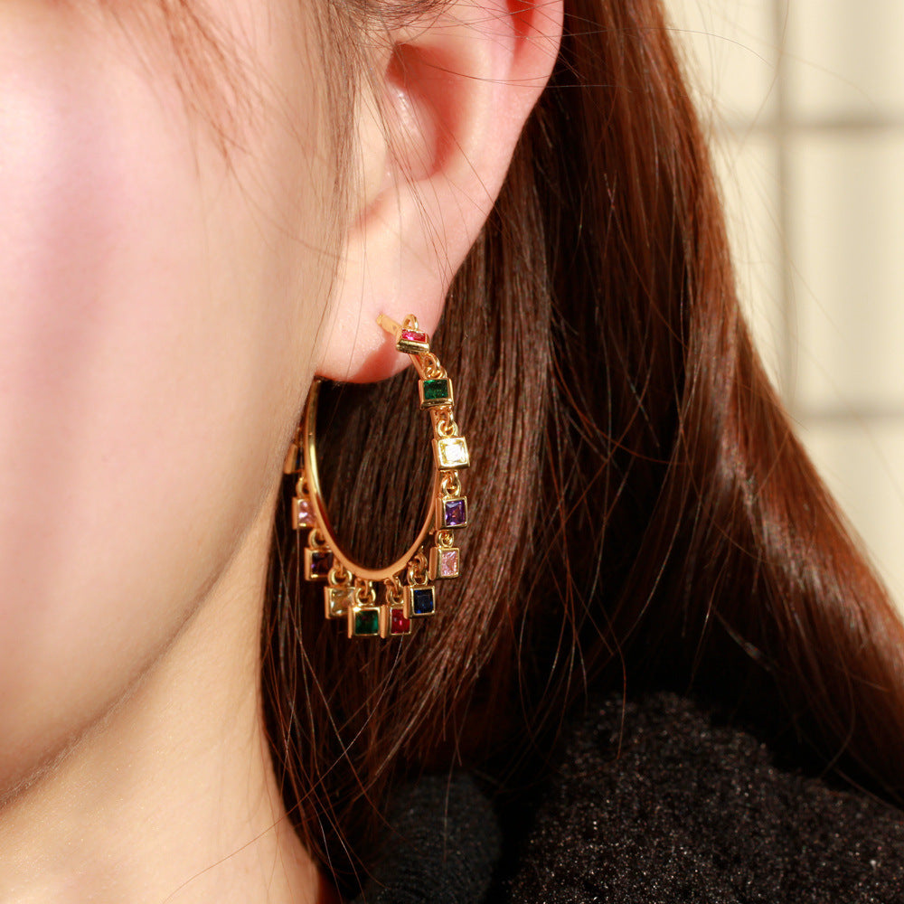 Ladies Celebrity Tassel Hoop Earrings-Jewearrings