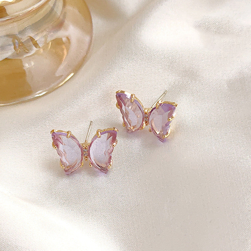 925 Silver Needle Transparent Crystal Butterfly Stud Earrings-Jewearrings