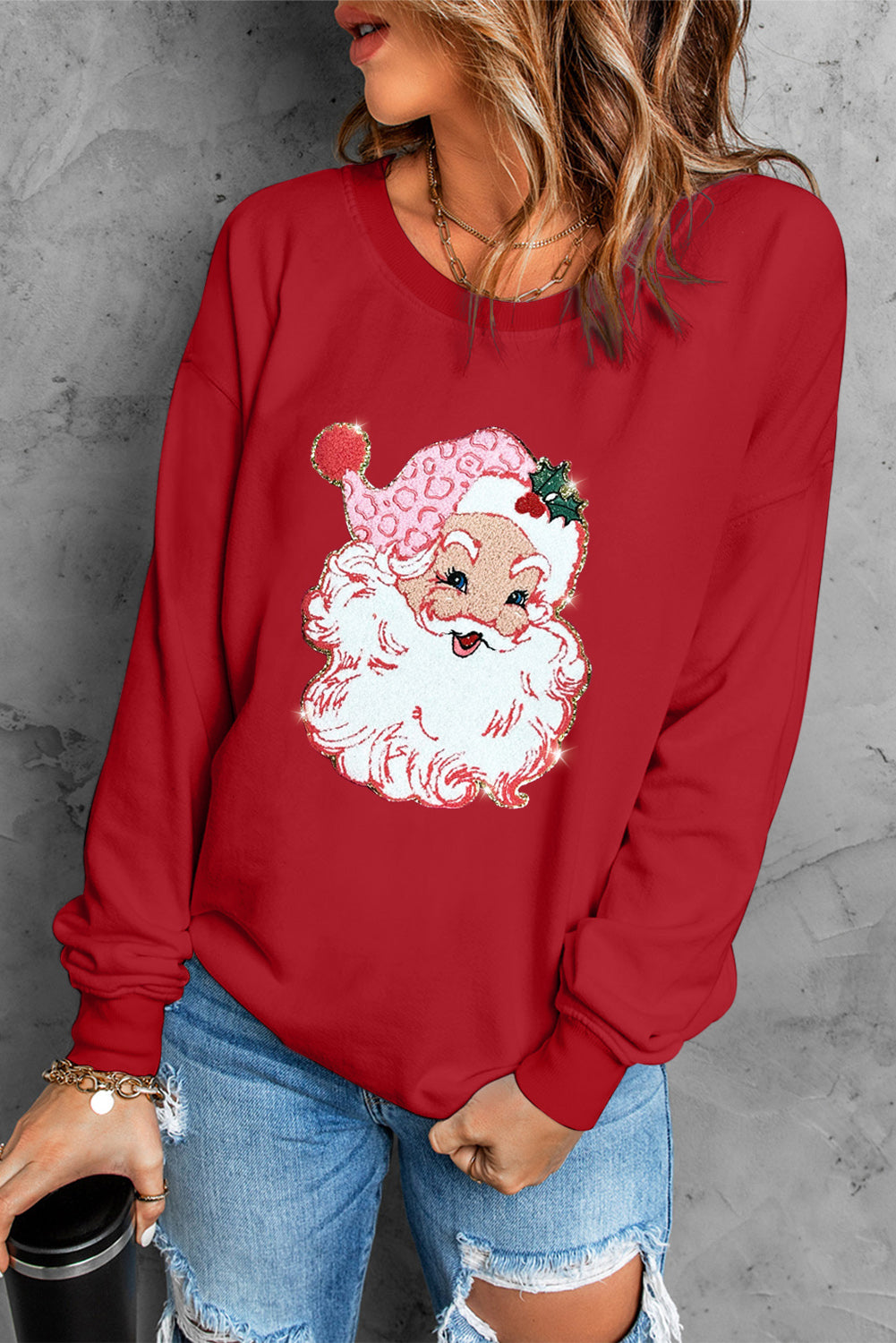 Santa Round Neck Dropped Shoulder Sweatshirt-Jewearrings