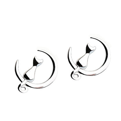 Moon Cat Sterling Silver Earrings Female-Jewearrings