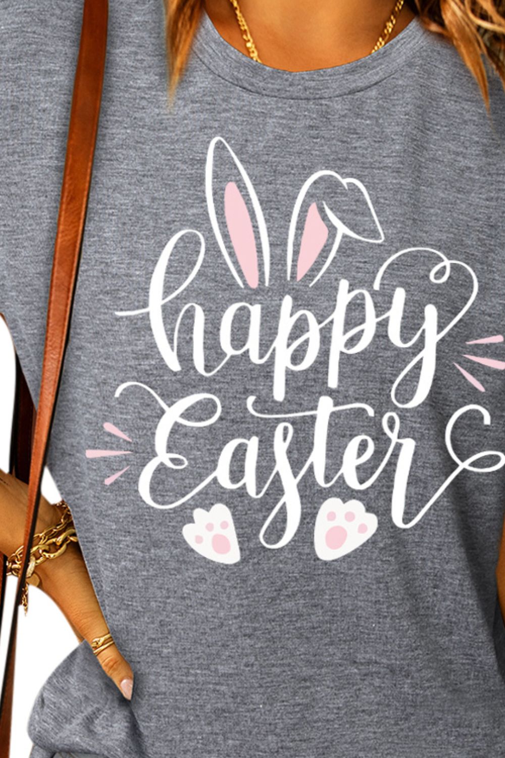 HAPPY EASTER Graphic Round Neck Tee-Jewearrings