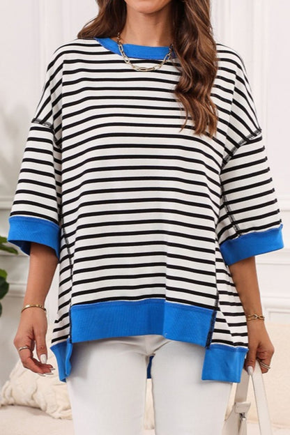 Striped Round Neck Half Sleeve T-Shirt-Jewearrings