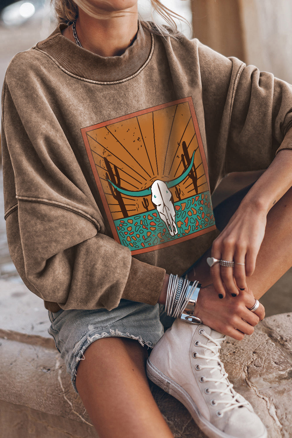 Round Neck Dropped Shoulder Graphic Sweatshirt-Jewearrings