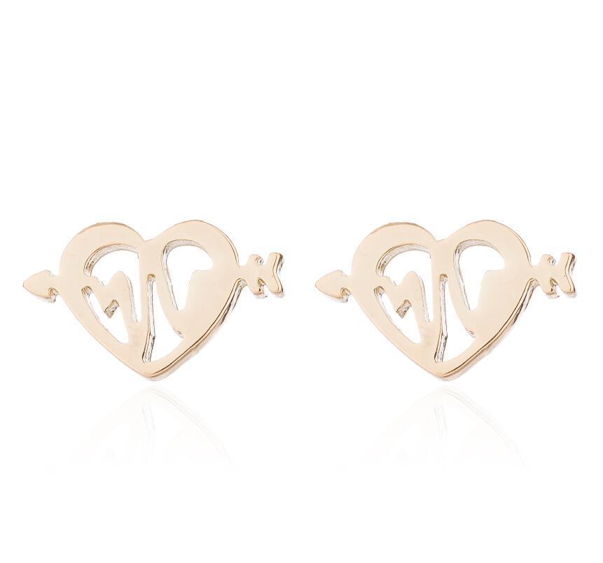 Women's Simple One Arrow Through Heart Shape Stainless Steel Stud Earrings-Jewearrings