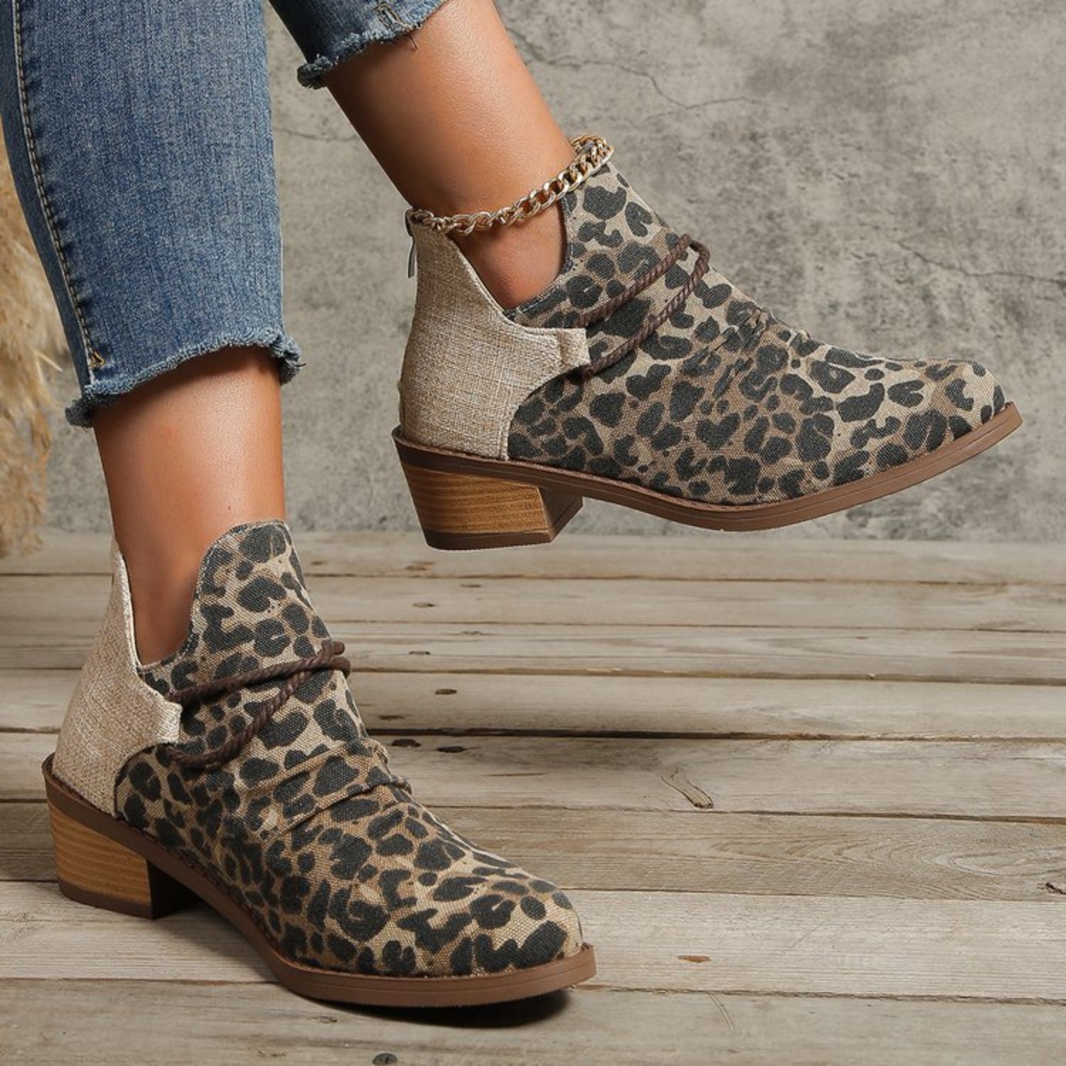 Contrast Canvas Low Heel Boots-Jewearrings