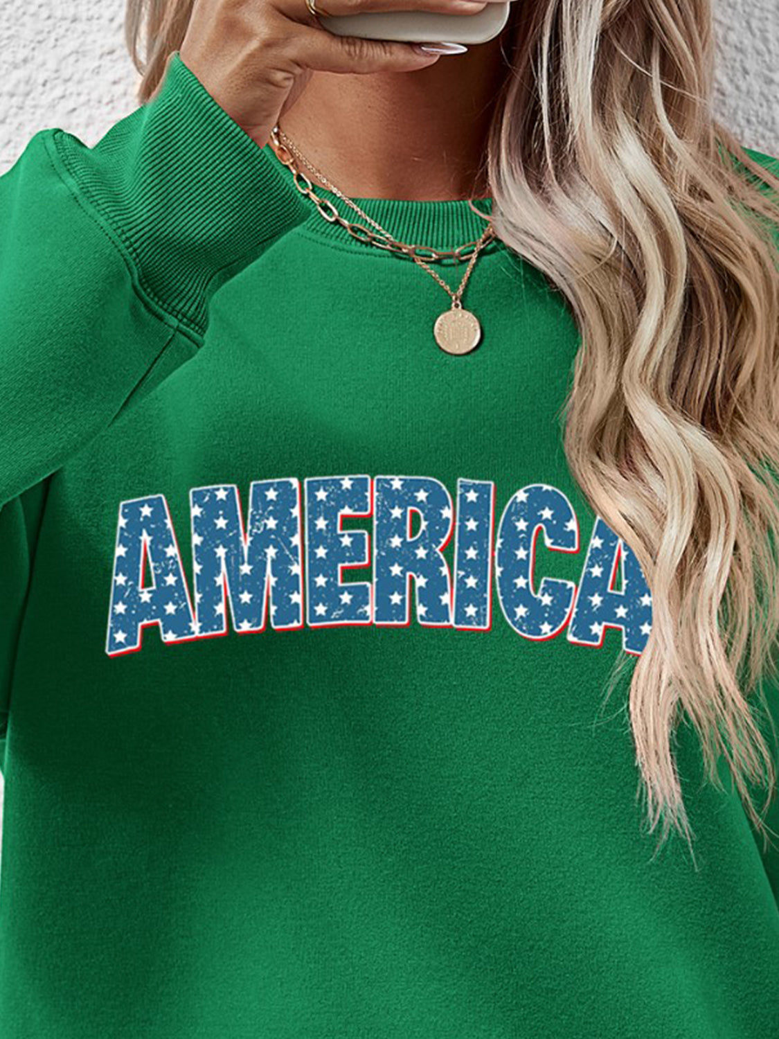 AMERICA Round Neck Dropped Shoulder Sweatshirt-Jewearrings