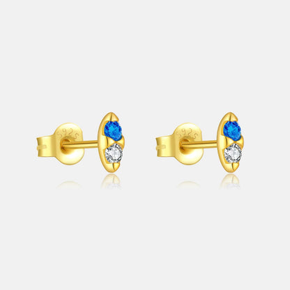 S925 Sterling Silver Blue Zircon Stud Earrings Mini Colorful Crystals-Jewearrings