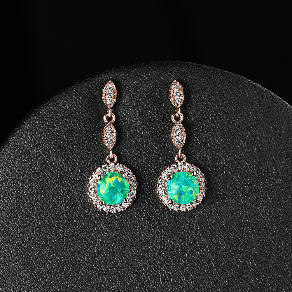 Trendy Rose Gold White Gold Multicolor Round Opal Draping Versatile Earrings-Jewearrings