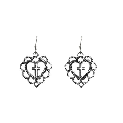 Cross Earrings With Simple Hollow Heart-Jewearrings