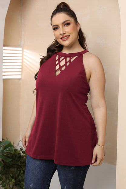 Plus Size Halter Neck Cutout Sleeveless Dress-Jewearrings