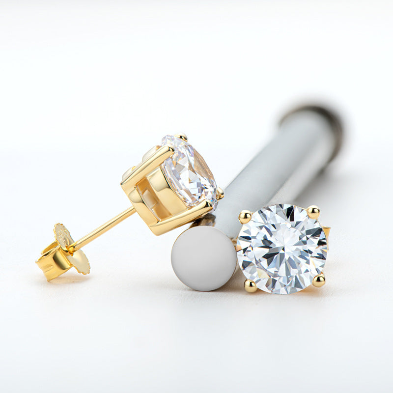 Stud Earrings 925 Sterling Silver 18 Gold Moissanite Stud Earrings-Jewearrings