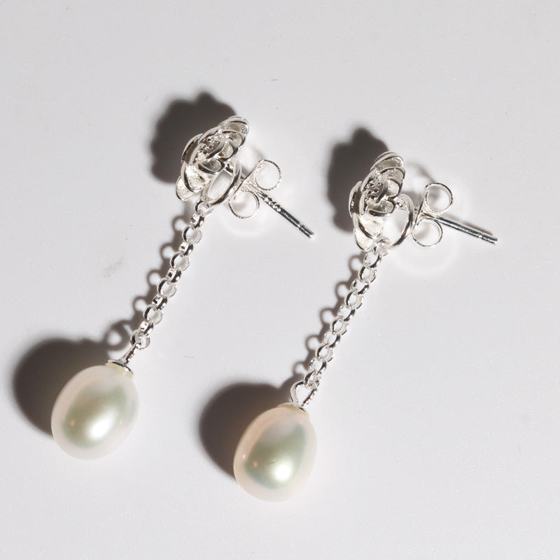 Lotus Natural Freshwater Real Pearl Earrings Long Earrings-Jewearrings