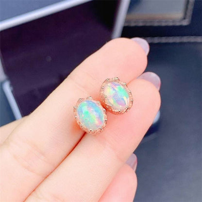 Fashion Natural Opal Stud Earrings S925 Silver-Jewearrings