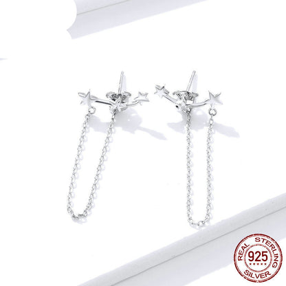 Women's White Gold Plated Star Tassel Earrings-Jewearrings