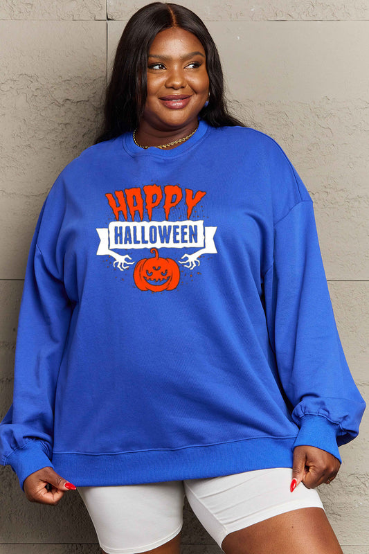 Simply Love Full Size HAPPY HALLOWEEN Graphic Sweatshirt-Jewearrings