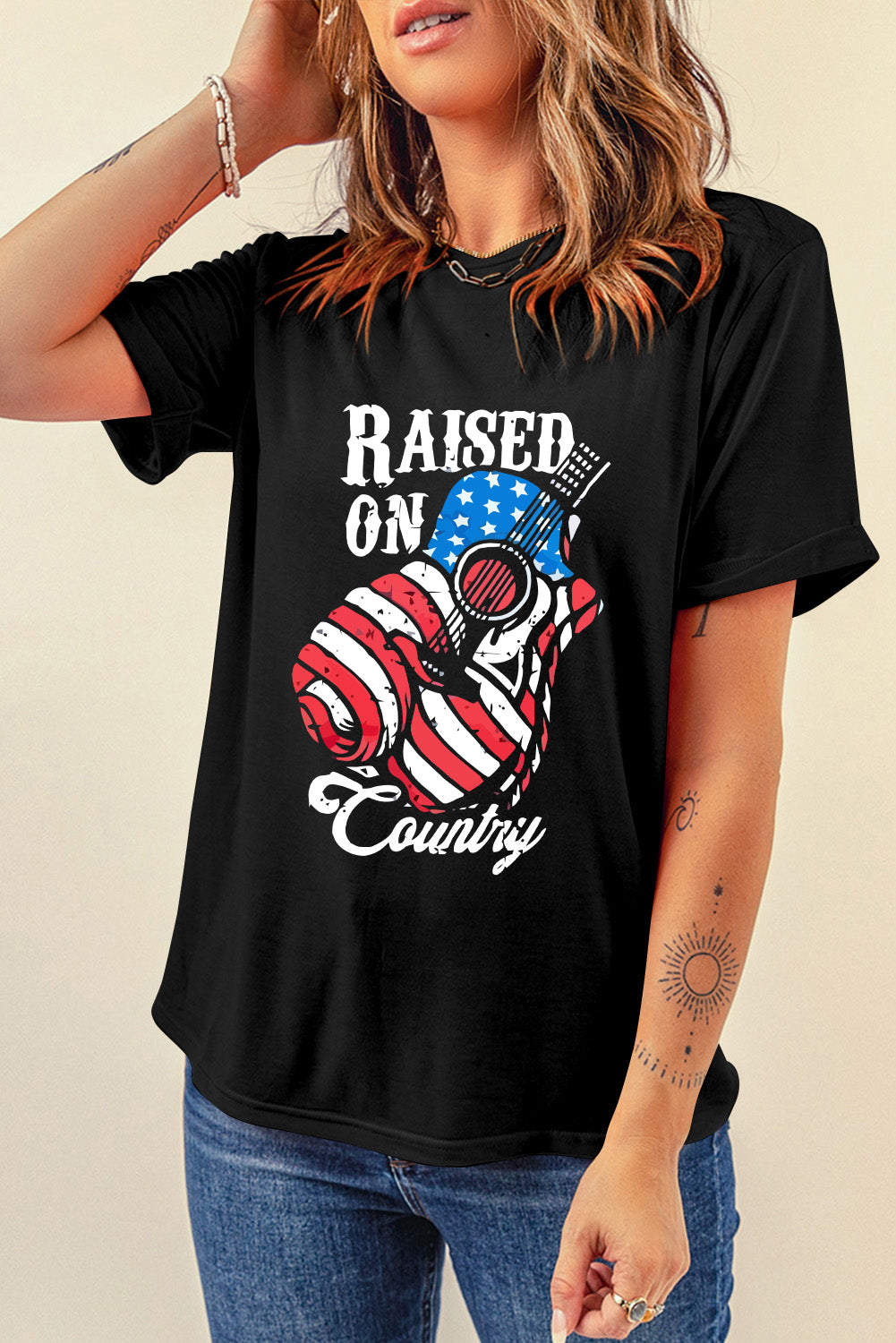 RAISED ON COUNTRY Round Neck T-Shirt-Jewearrings