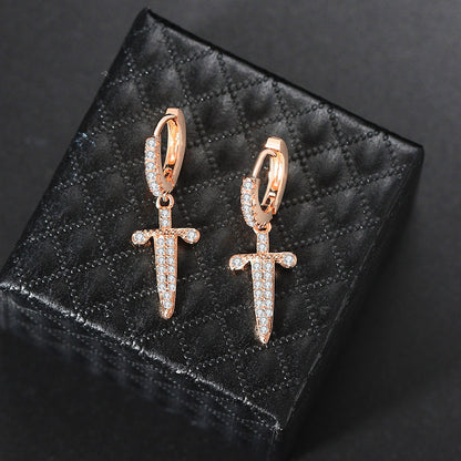 Cross Earrings Copper Micro Inlaid Zircon Earrings-Jewearrings