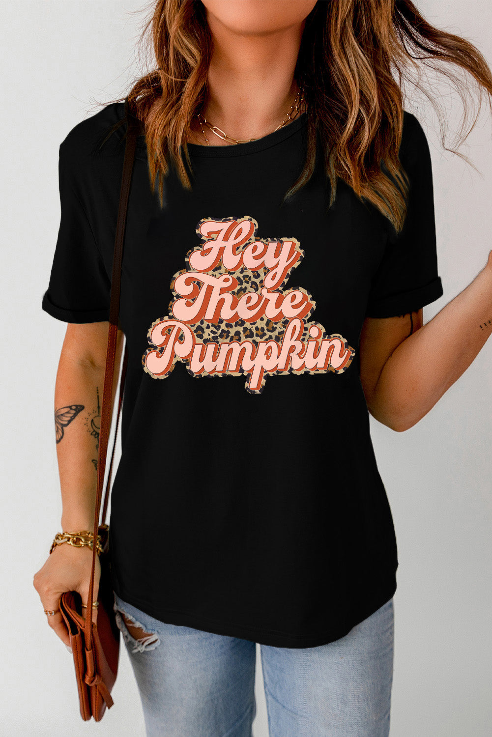 Short Sleeve Round neck HEY THERE PUMPKIN Graphic Tee-Jewearrings