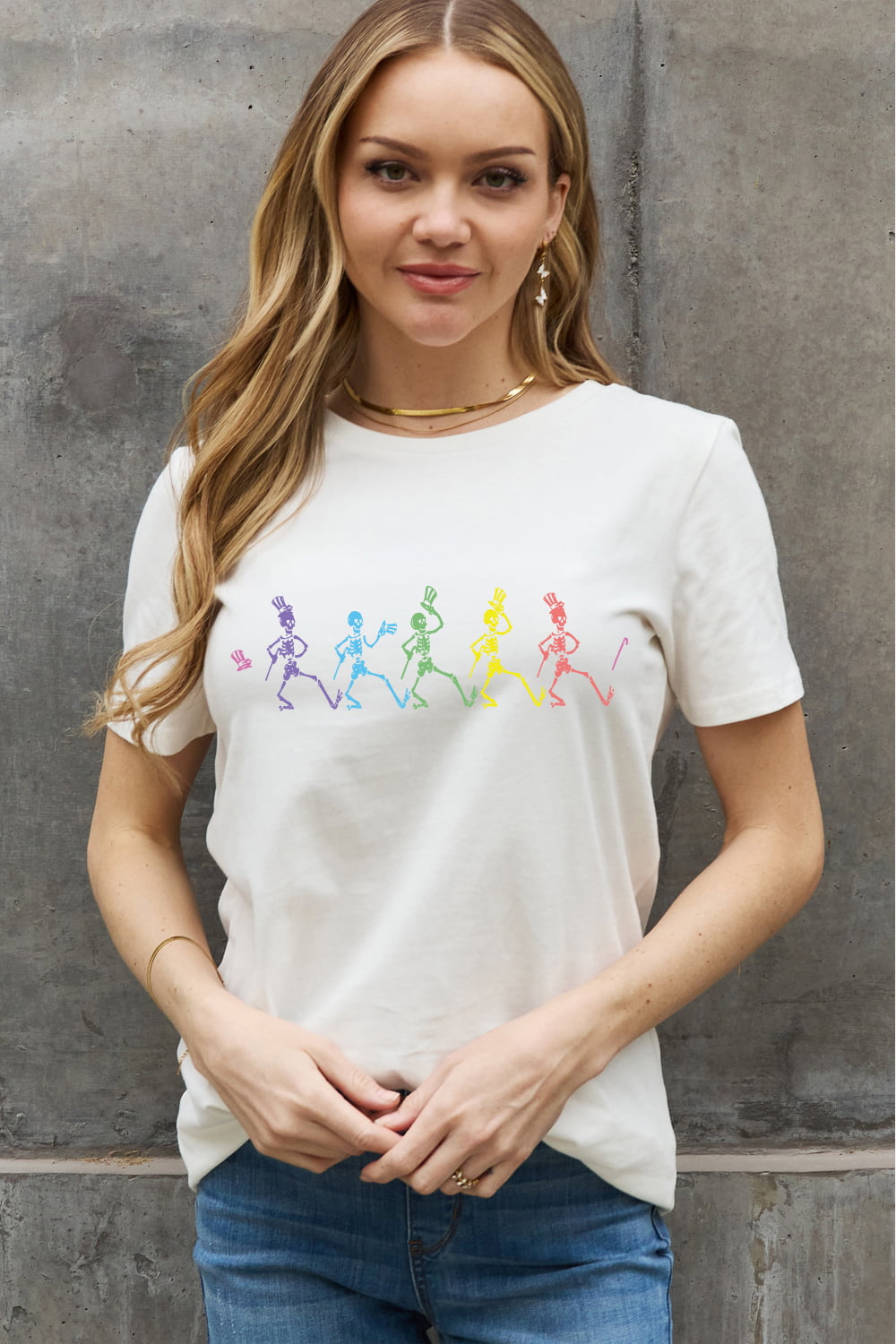 Simply Love Full Size Dancing Skeleton Graphic Cotton Tee-Jewearrings