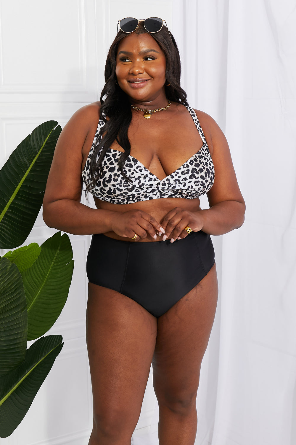 Marina West Swim Take A Dip Twist High-Rise Bikini in Leopard-Jewearrings