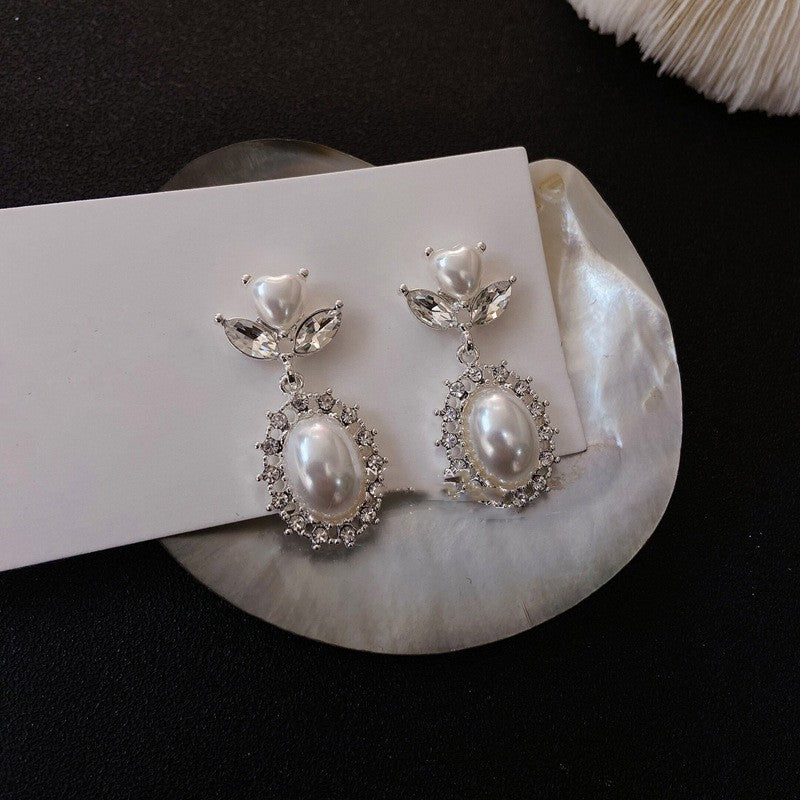 Love Pearl Rhinestone Earrings-Jewearrings